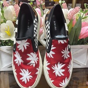 AMIRI Red and Black Palm Slip-Ons